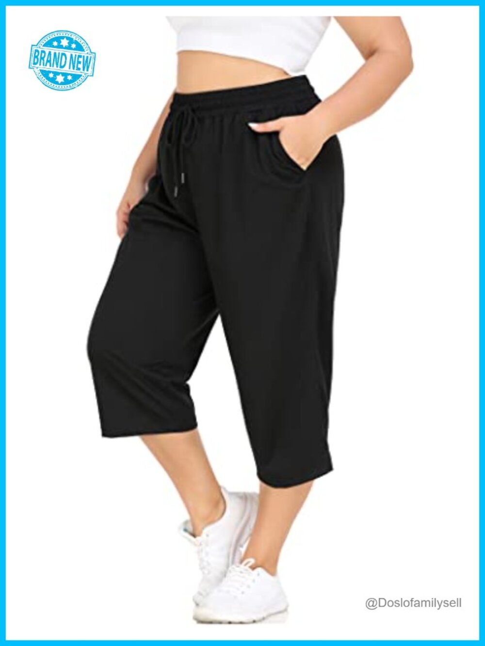 Plus Size Capri Pants Loose Fit Yoga Sweatpants with Pockets